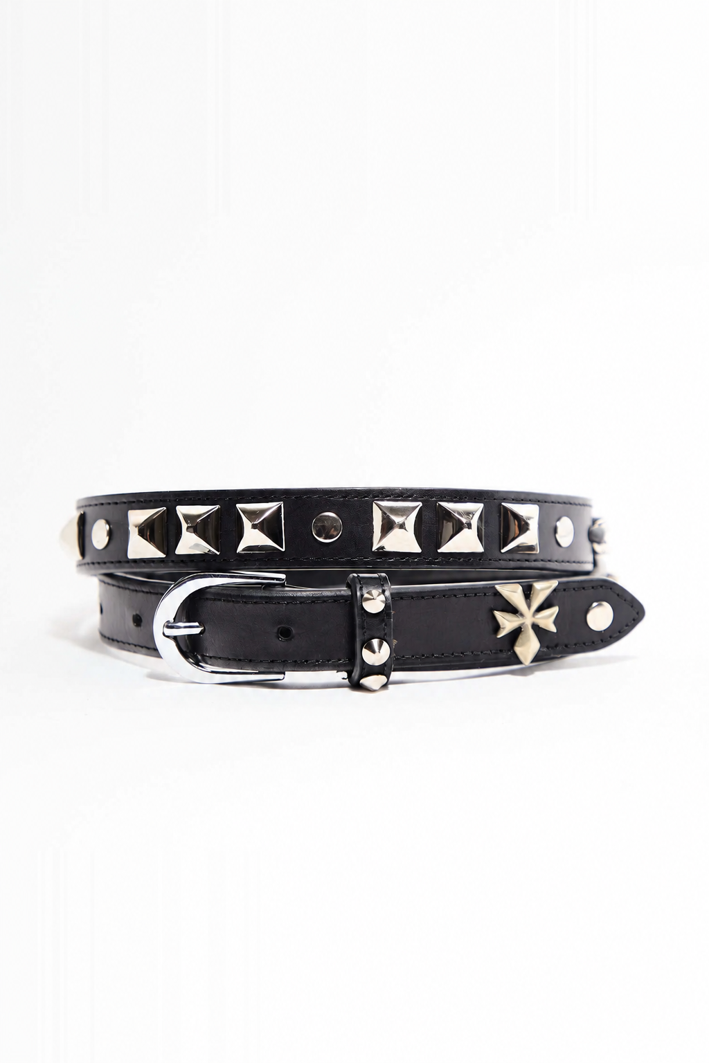 STUDDED BRIDLE LEATHER BELT — BLACK