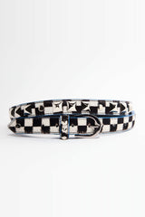 Blue-edged checkerboard belt